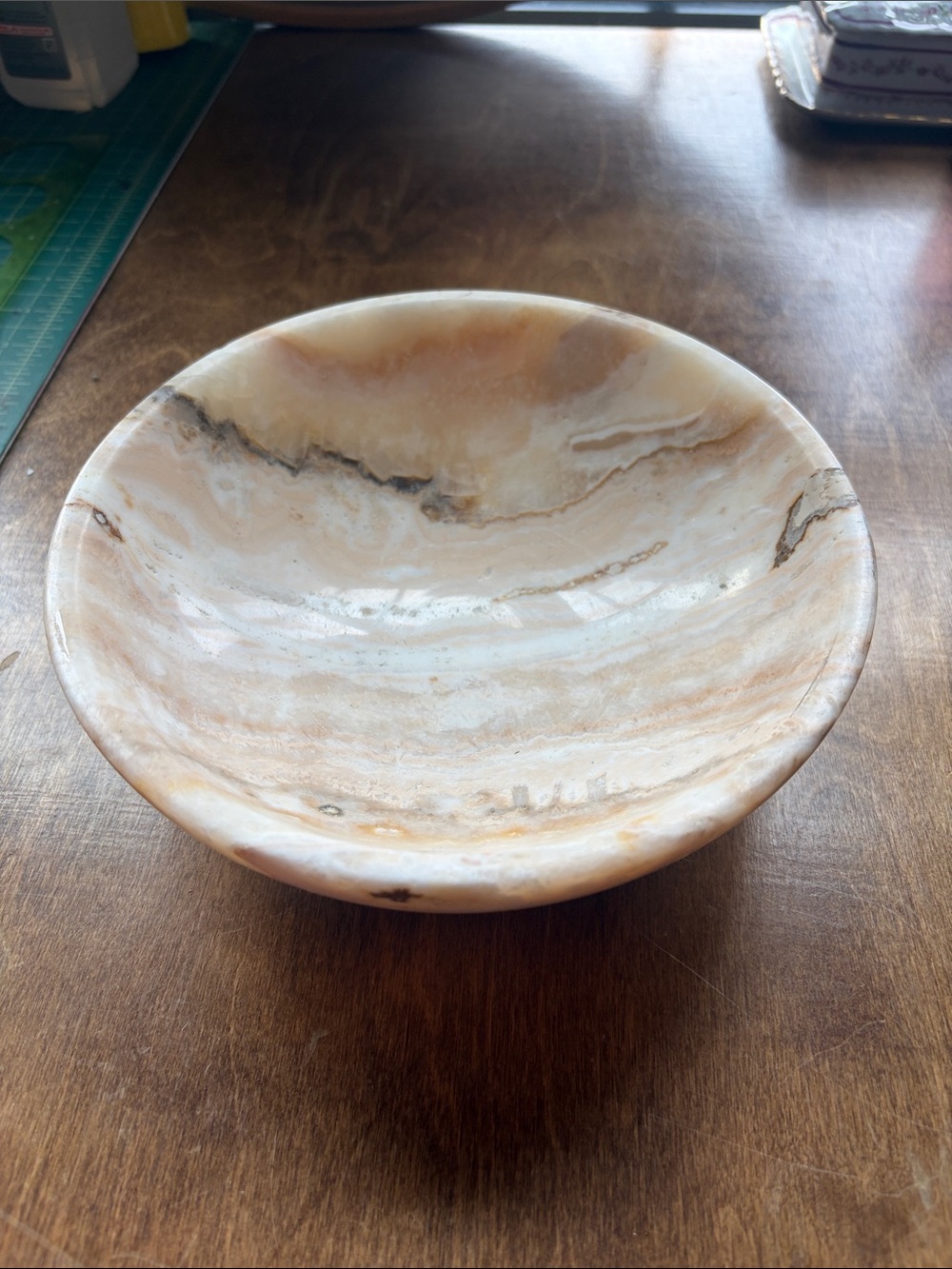 Marbled Stone Decorative Bowl in Cream and Tan
